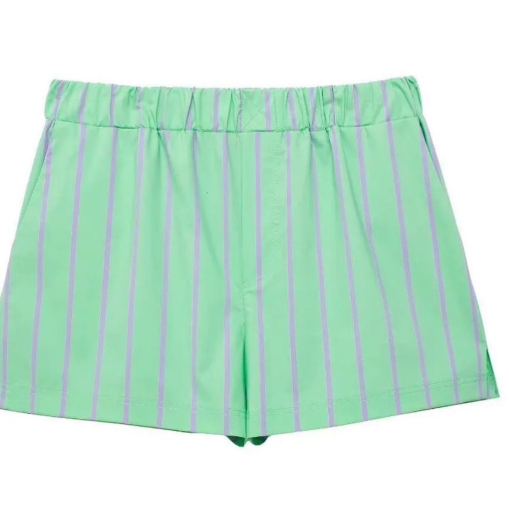 Zara Women’s Mint Green Stripe Elastic-Waist Shorts